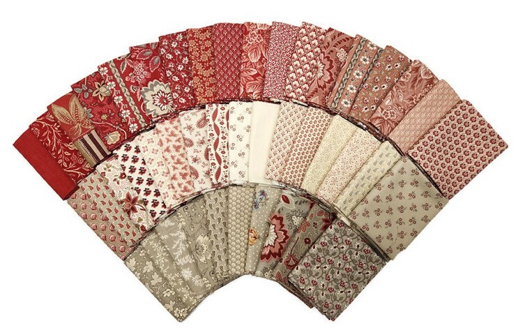 10 Fat Quarters – French General Calico Floral Flowers Red Blue Quilting M229.01