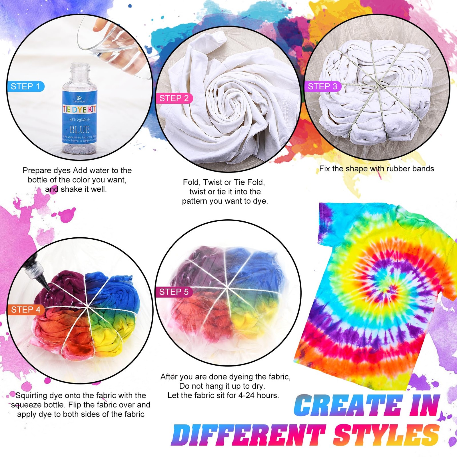 Decorrom Tie Dye Kit – 40 Colors Fabric Tie Dye Kits For Diy Textile Paint Art