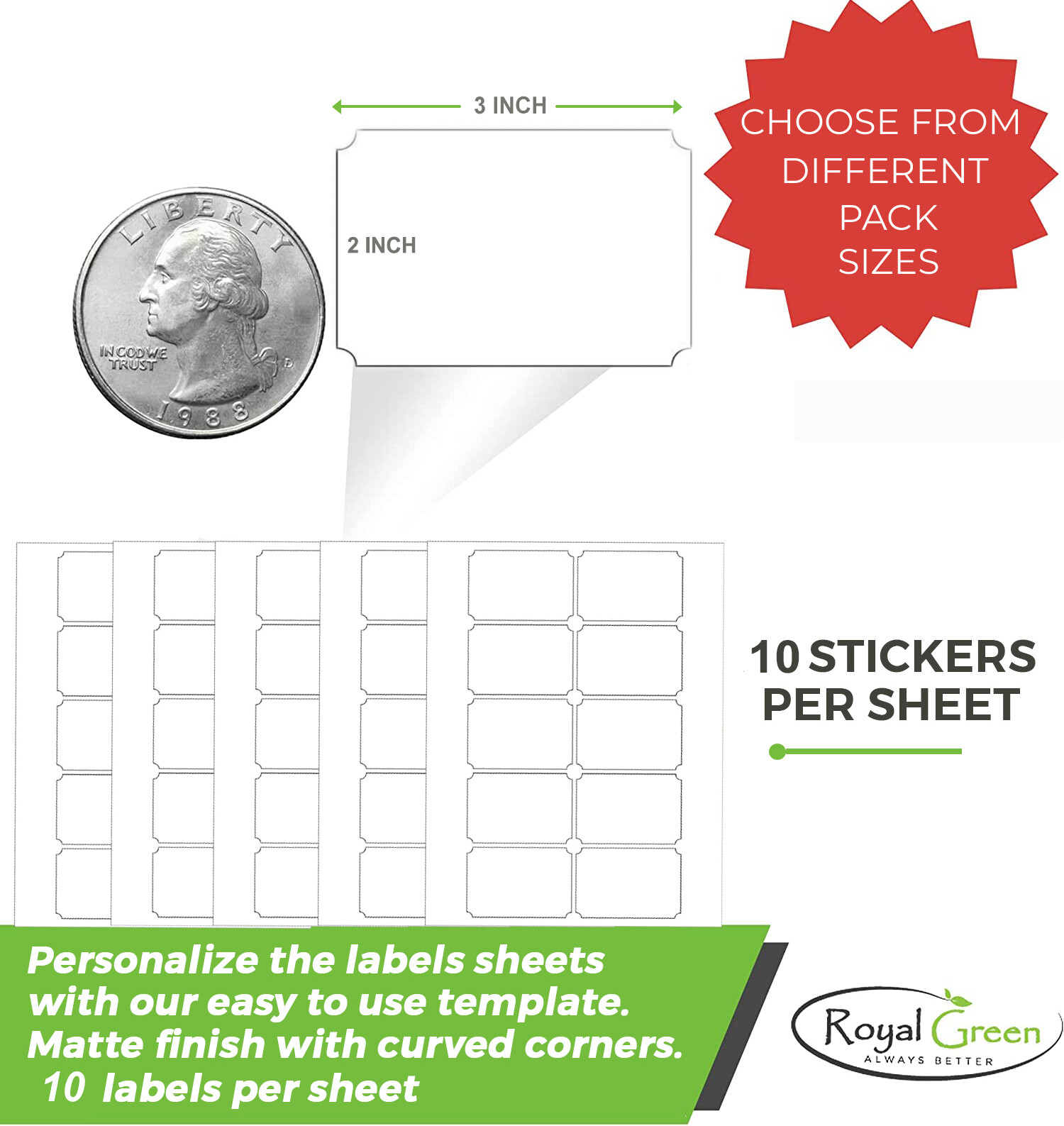 3″ x 2″ Printing Labels White Matte Stickers Laser/Inkjet Template Included