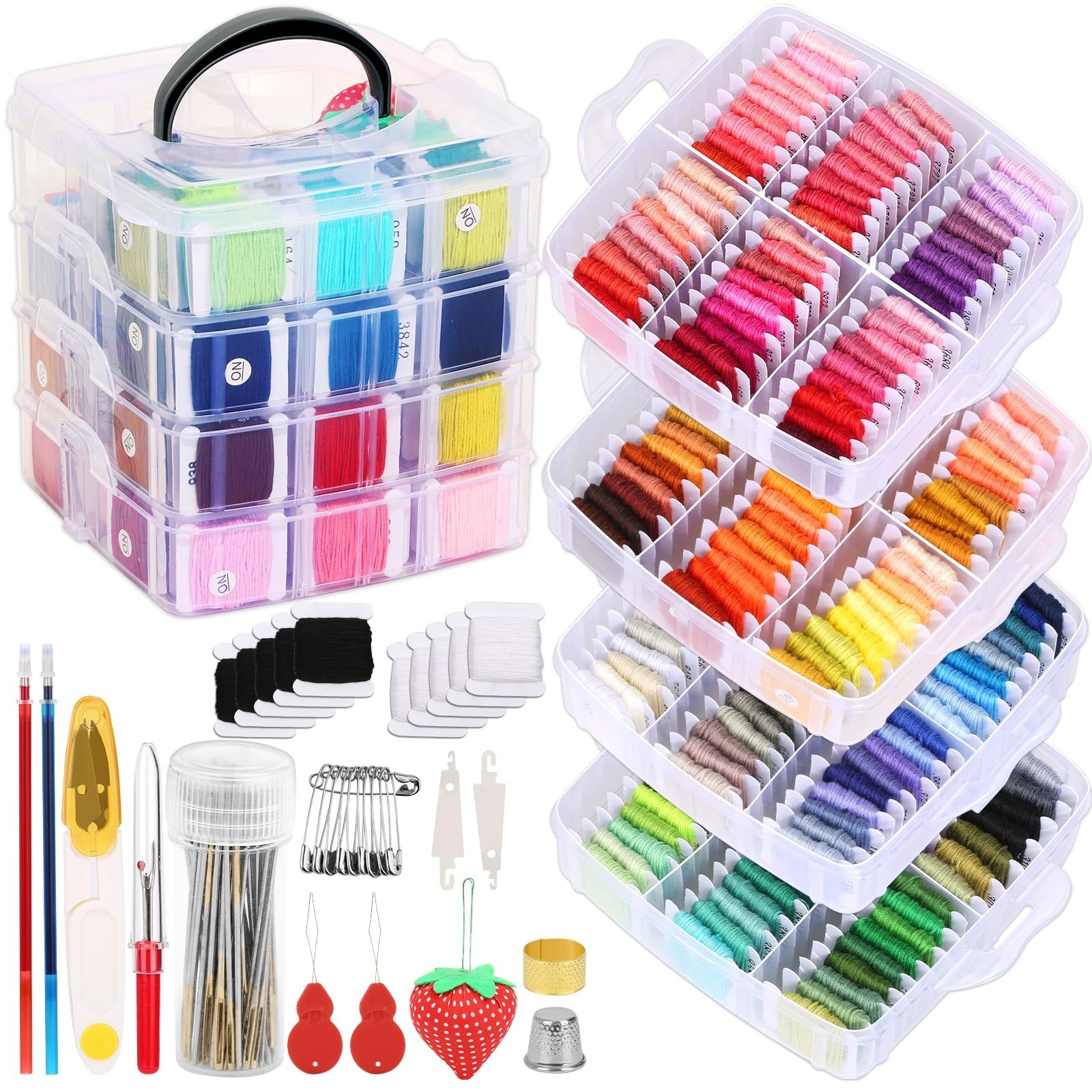276 Pack Embroidery Floss Thread Kit – 210 Colors, 66 Accessories & Storage Box