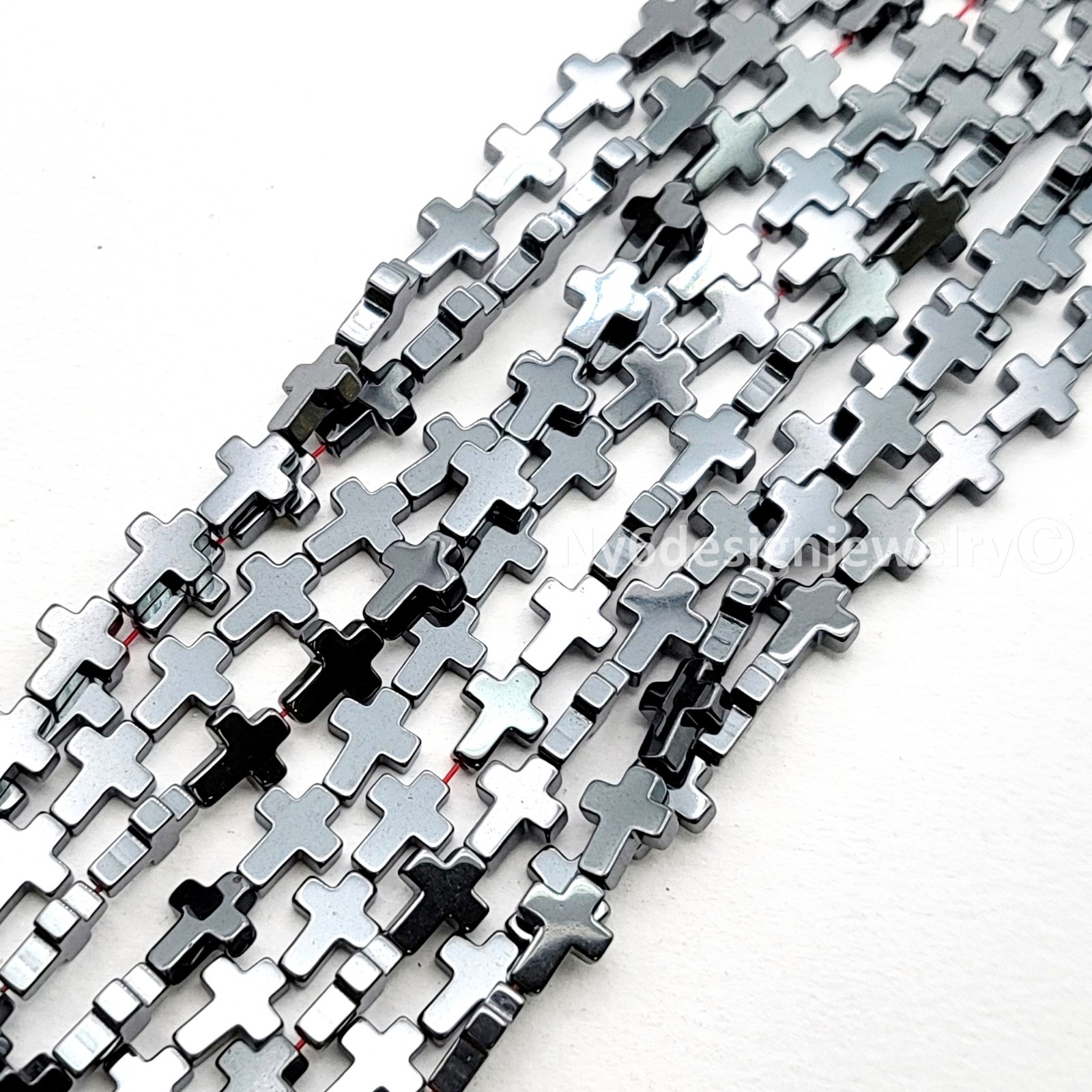 Metallic Gray Hematite Cross Beads – 8x6mm –15” Strand Natural Gemstone Beads
