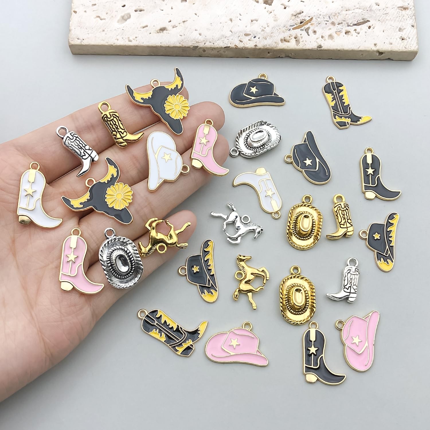 30pcs Western Cowboy Charms for Jewelry Making Alloy Boot Gun Cowboy Boot Hat Ho