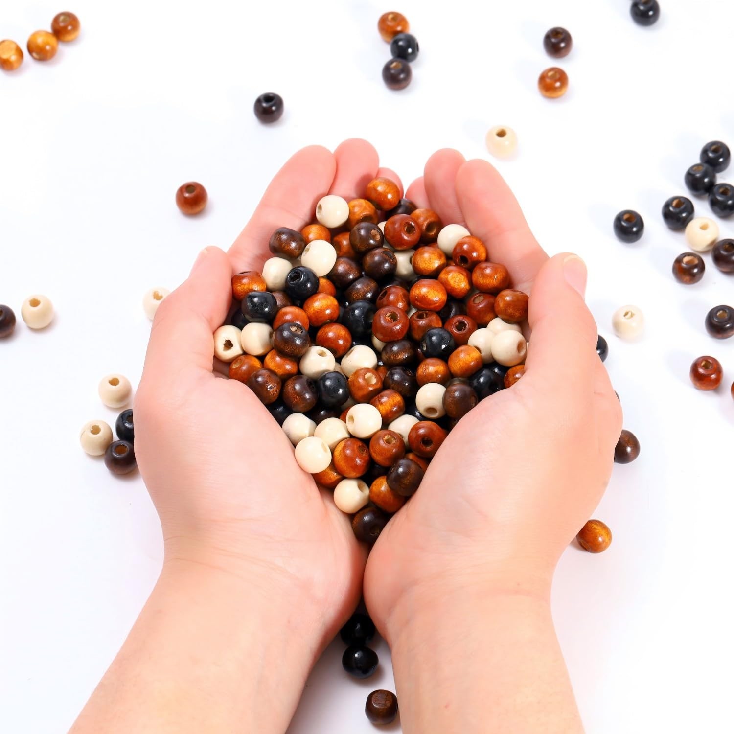 Secmity 140pcs Large Hole Wooden Beads for Crafts, 5 Colors 9X10mm, black