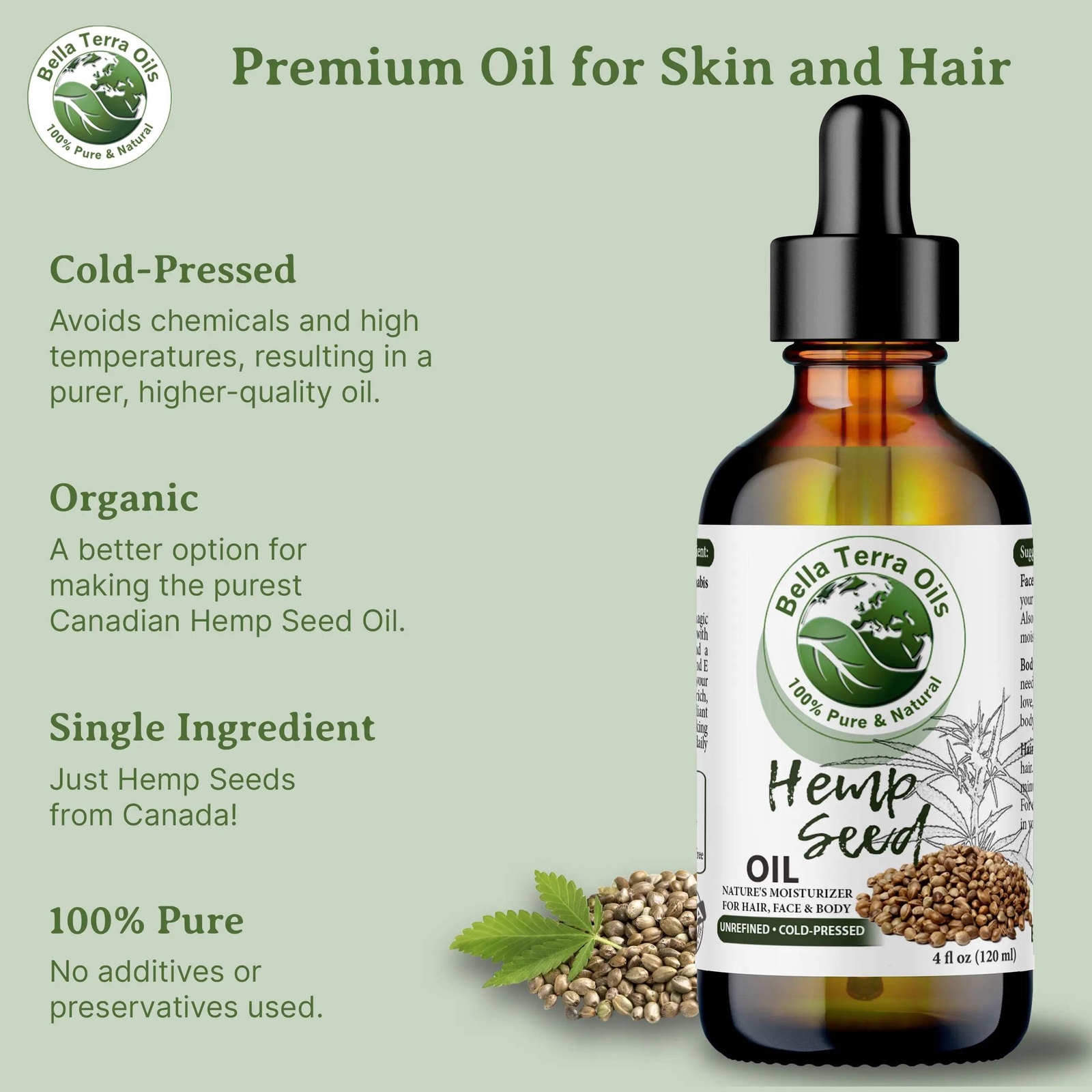 Hemp Seed Oil: Cold-Pressed, Natural, Perfect for Skin, Hair, Wellness