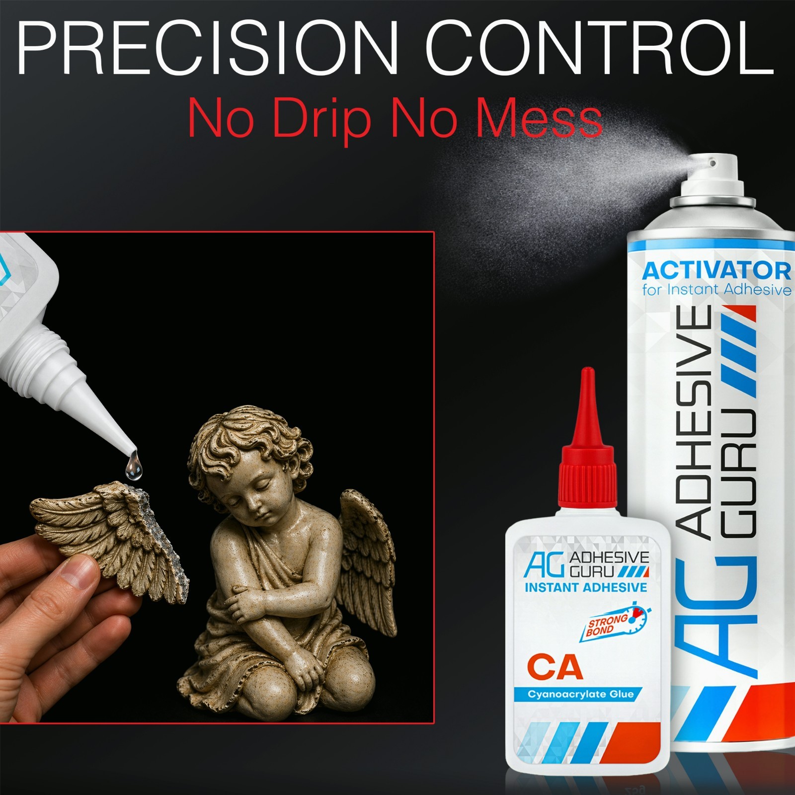 Adhesive Guru CA Glue Accelerator Spray (2 x 3.5 fl oz) Aerosol Activator for Su