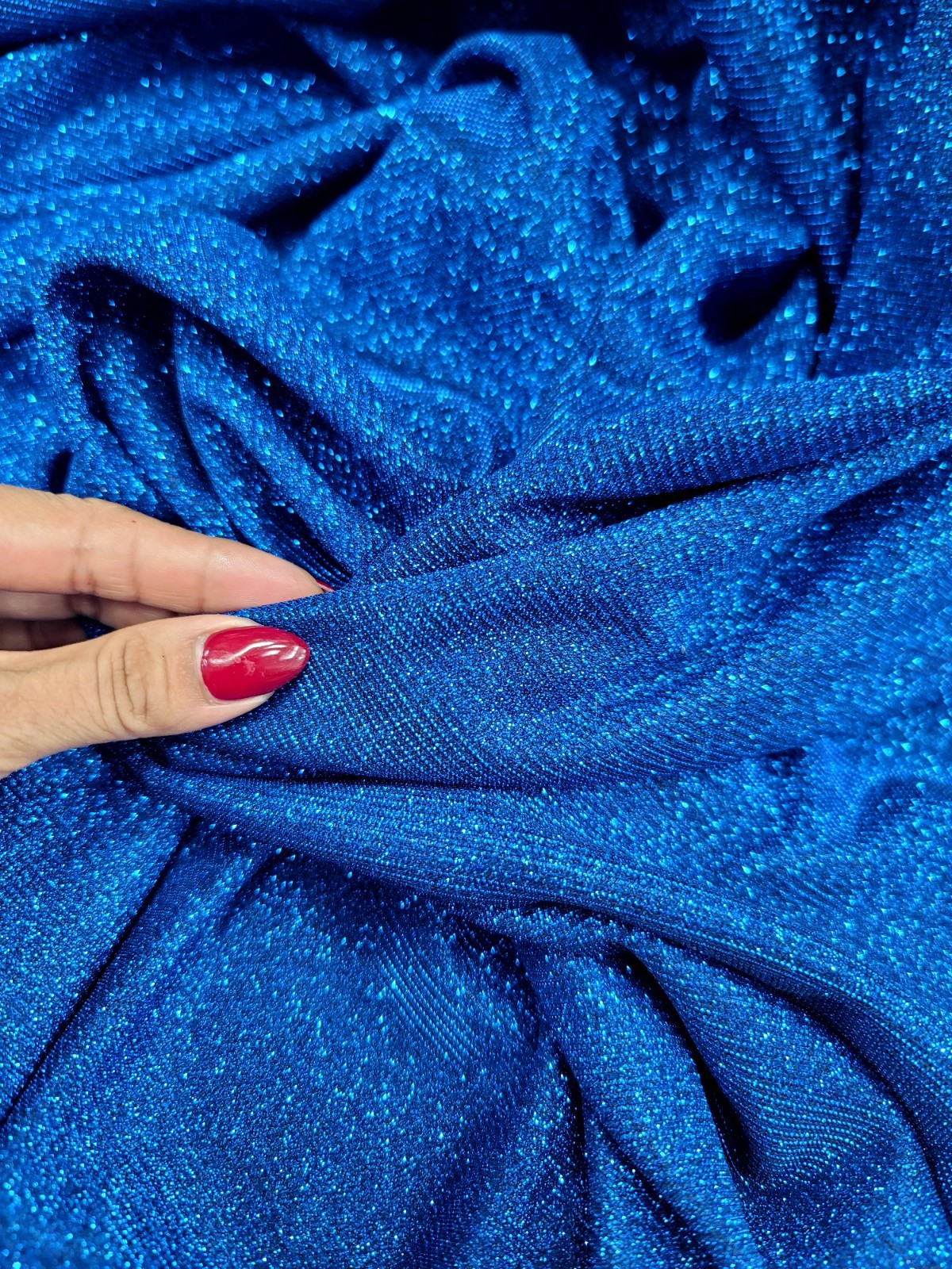 Royal Blue Metallic Lurex Glitter Nylon Spandex Stretch Fabric Sold By The Yard