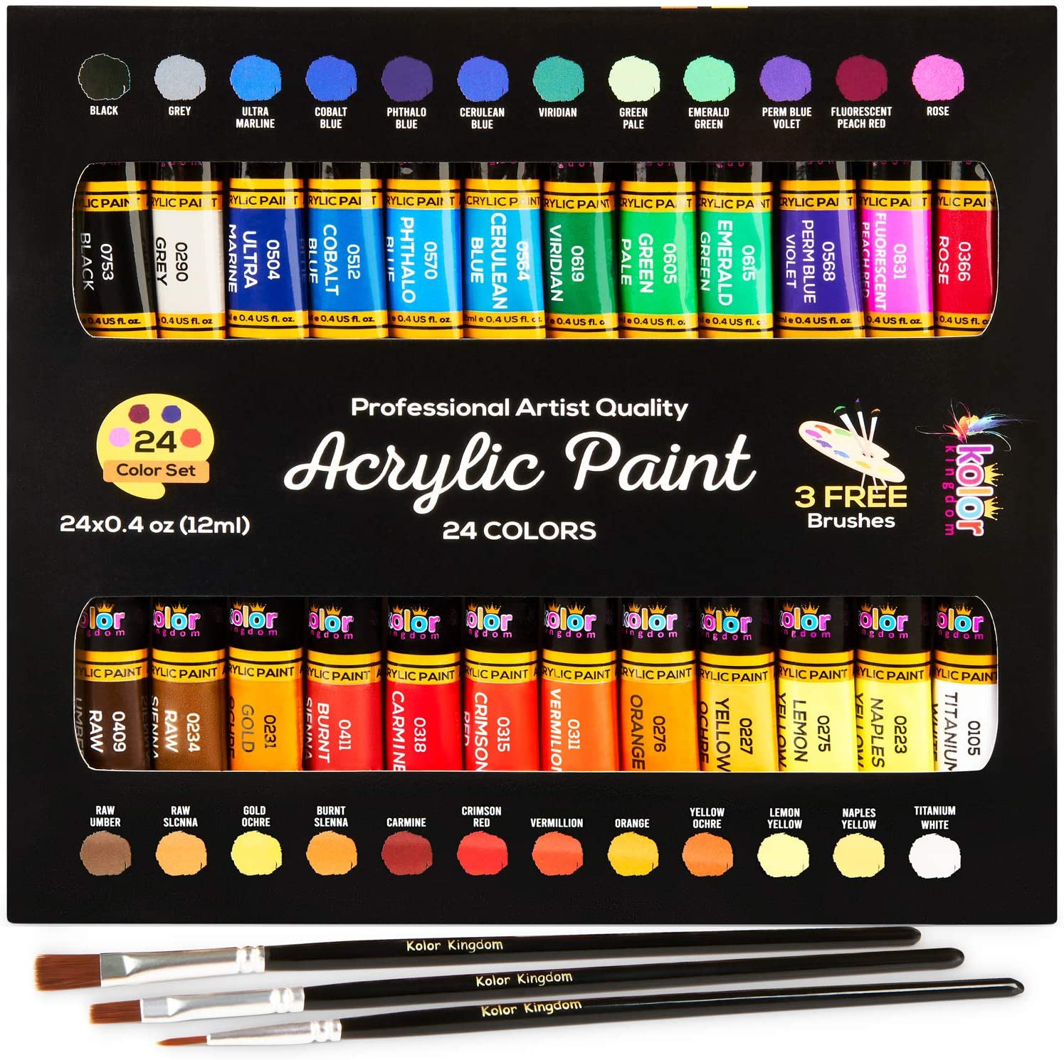 Acrylic Paint Set Canvas Art Paints 24 Colors Perfect Paint Finish (0.41oz,12 ml