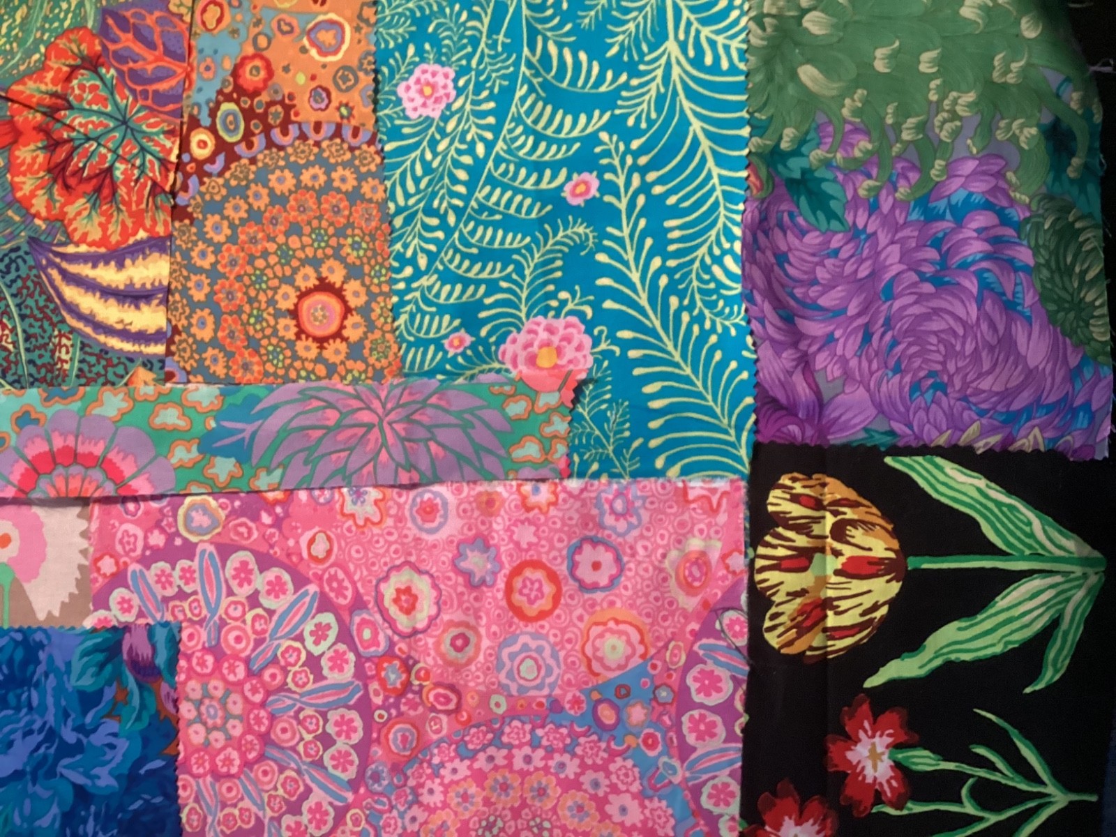 Kaffe Fassett strips, squares, & scraps