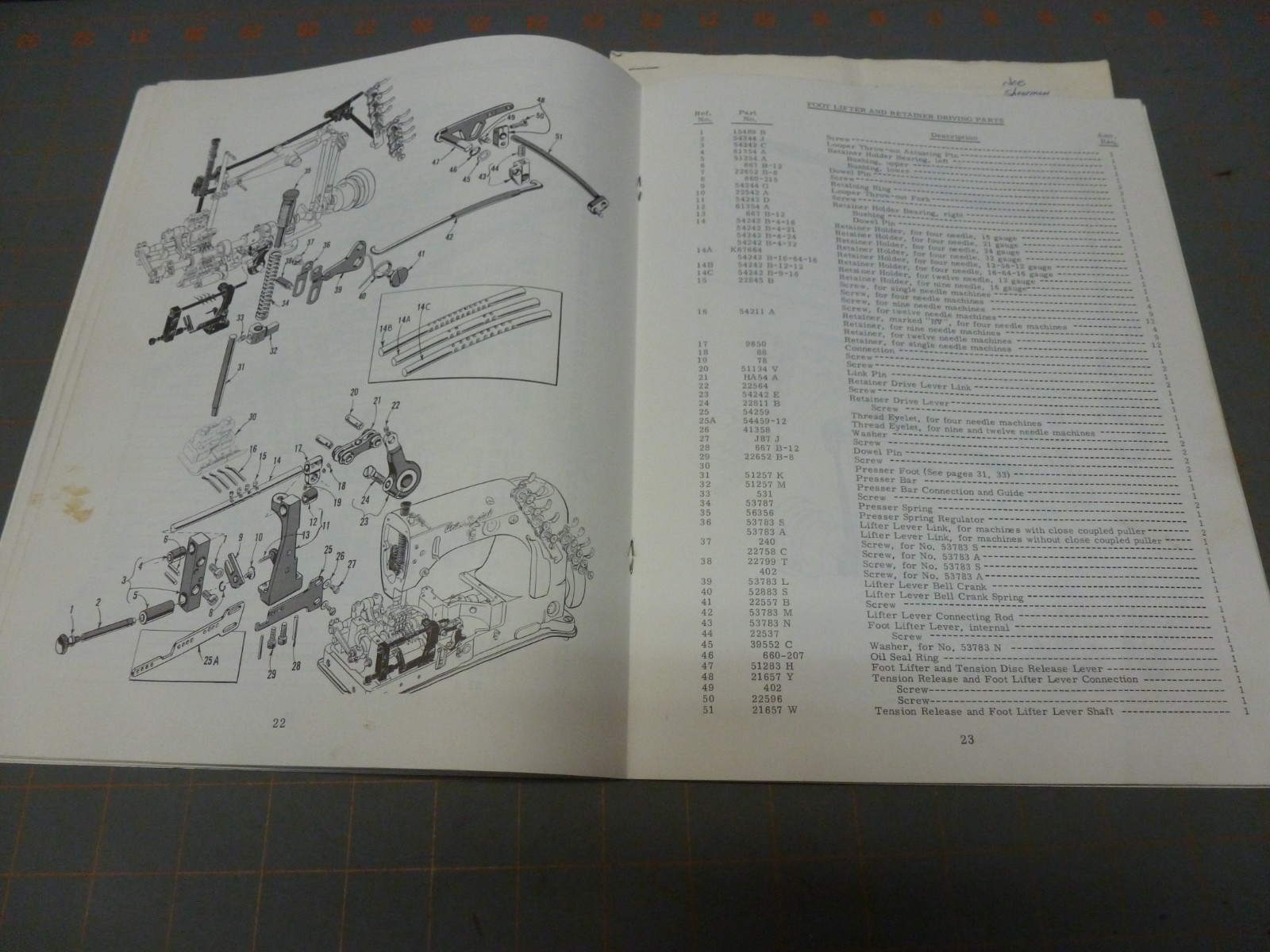 Used Instructions & Parts List for Union Special 54200 Multiple Needle Machine
