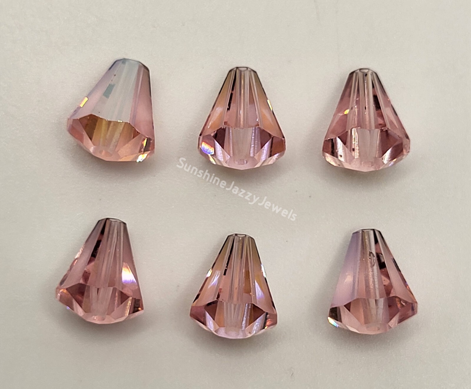 12pc Swarovski Crystal Light Rose AB 8x7mm Cone 5400 Beads; Iridescent Pink