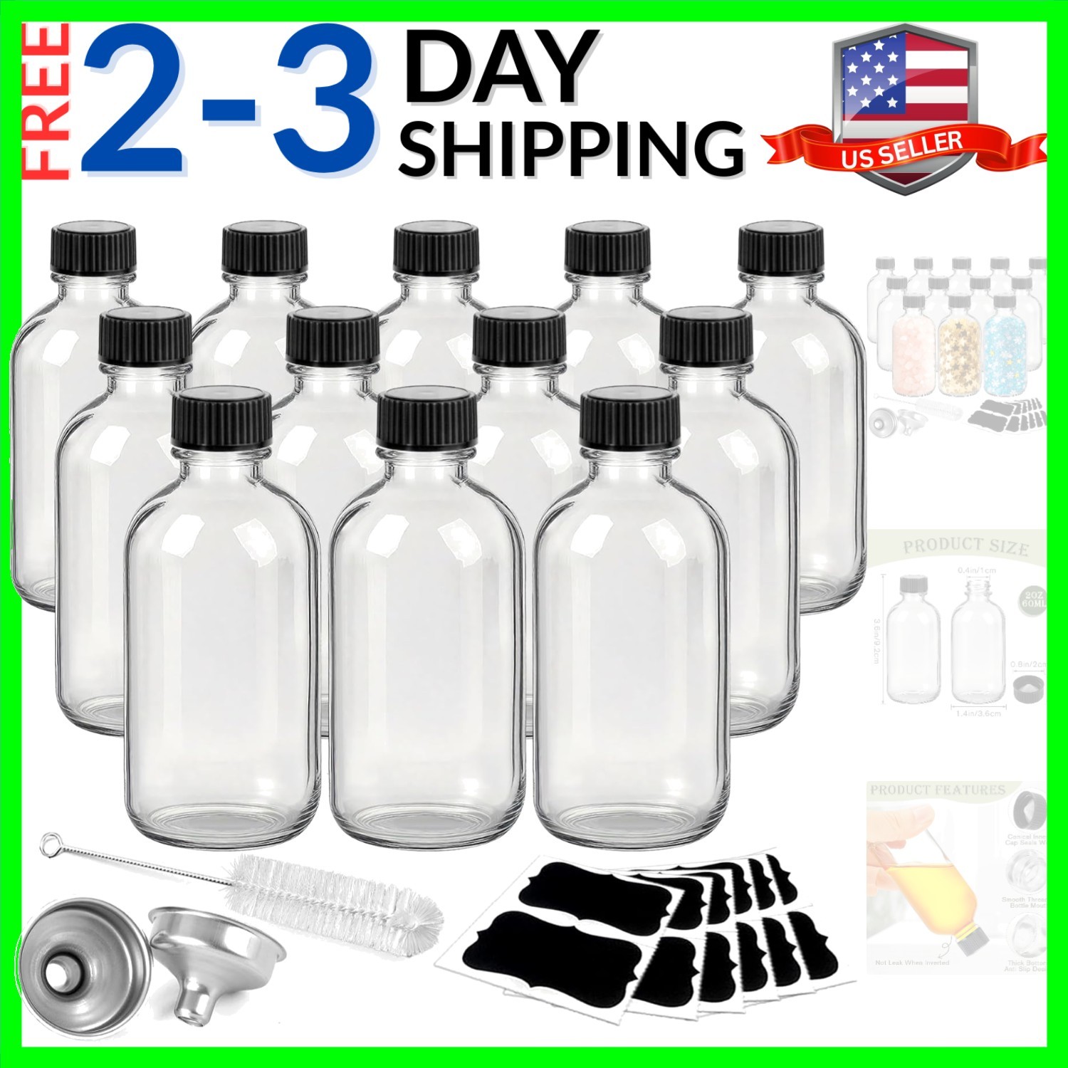 12 Pack 2oz Clear Glass Shot Bottles with Caps and Funnels-Leakproof Mini Jar…