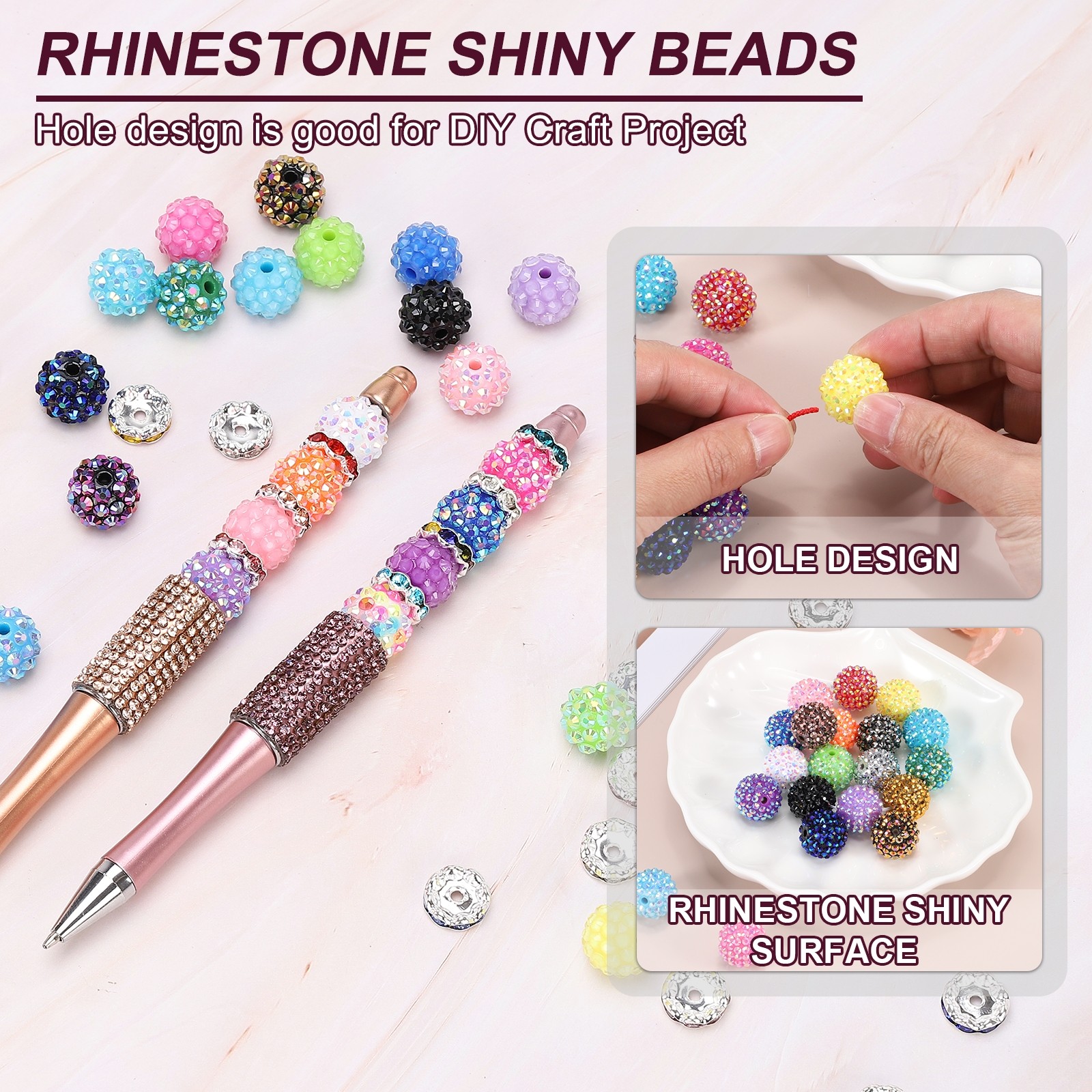 20mm Resin Rhinestone Beads for Beadable Pen, 10 Pack Black AB
