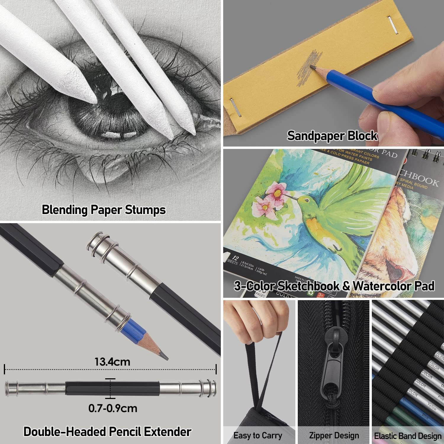 PANDAFLY 80 Drawing Set Sketching Kit, Art Supplies with 3-Color Sketchbook | Wa