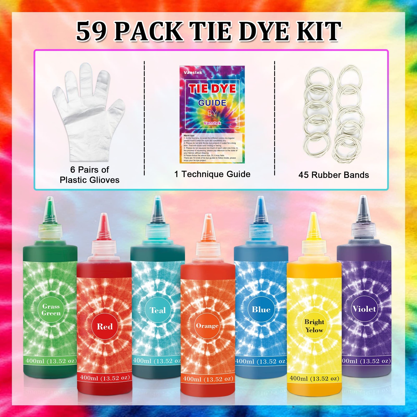 7 Colors Tie Dye Kit, 13.52oz Jumbo-Size Fabric for Family 7 COLORS