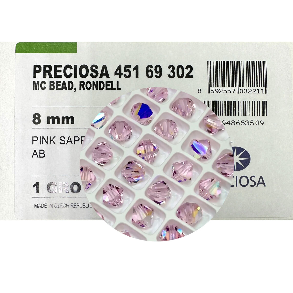 Czech Bicone Crystal Beads Preciosa Pink Sapphire AB pink Aurora Boreale 8mm