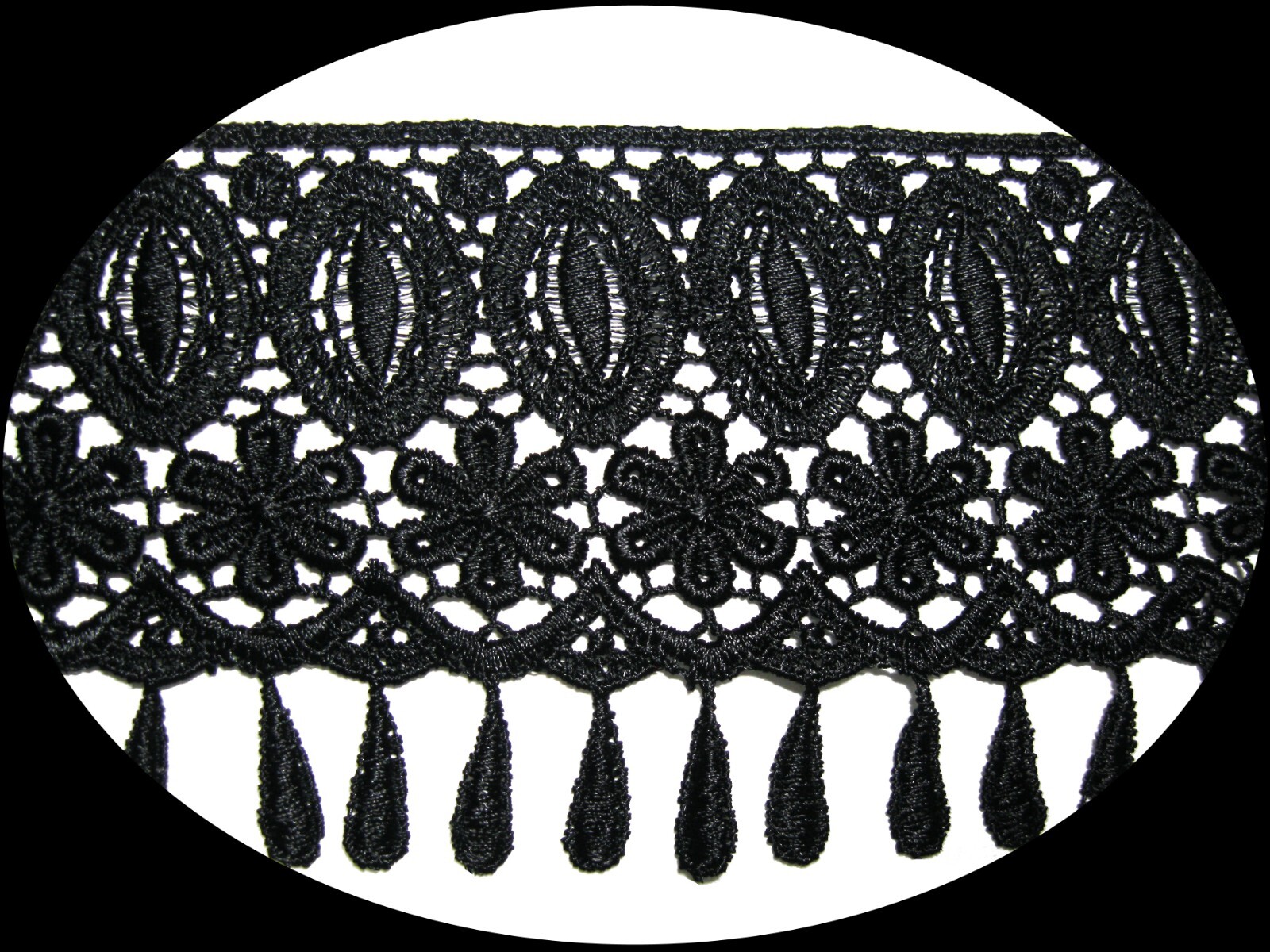 4″ White Black Ivory Red Blue Gray Teardrop Fringe Venice Lace Trim Sold By 15″