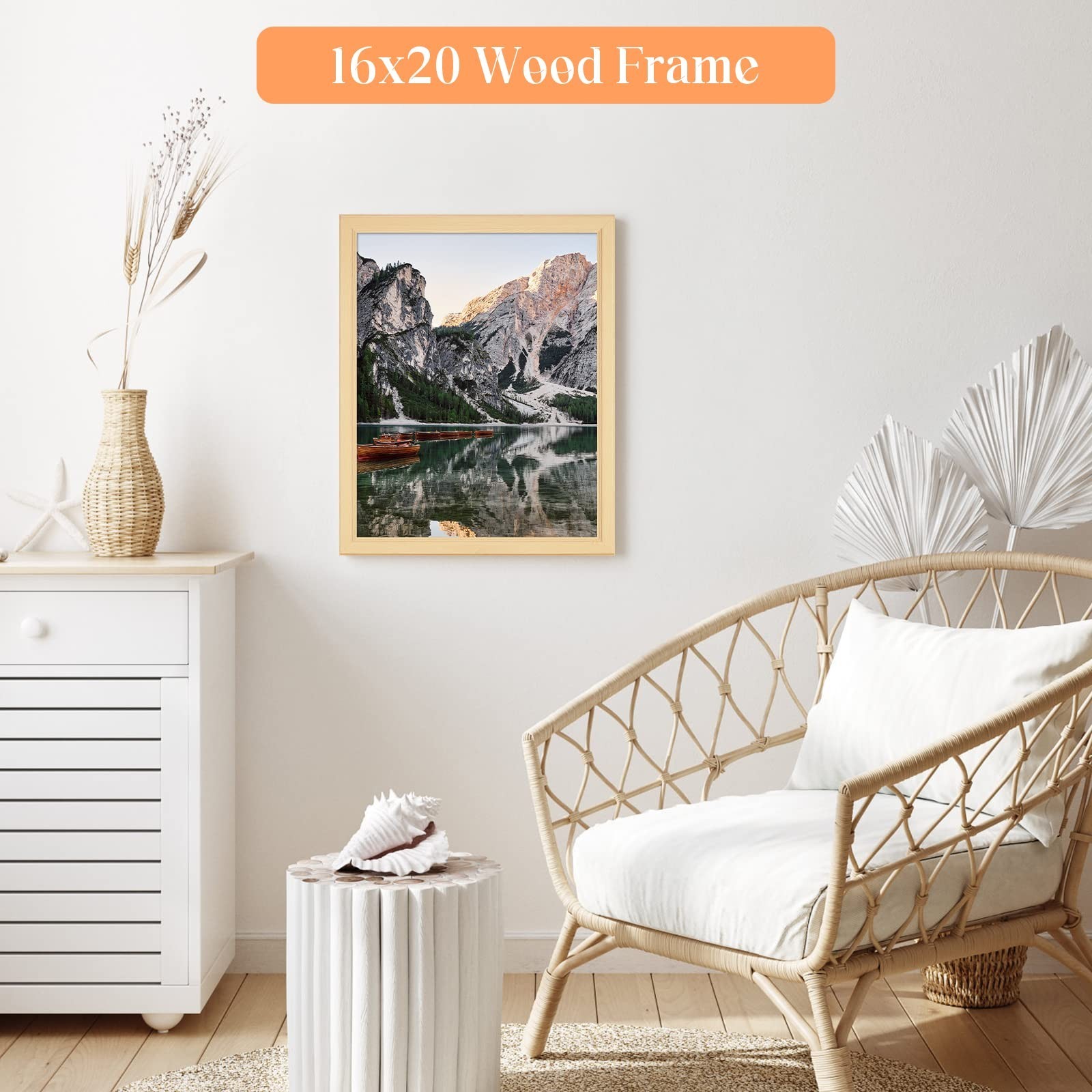 16×20 Wood Picture Frame, Rustic Natural 20x16in Woodgrain Frame, Modern Beig…