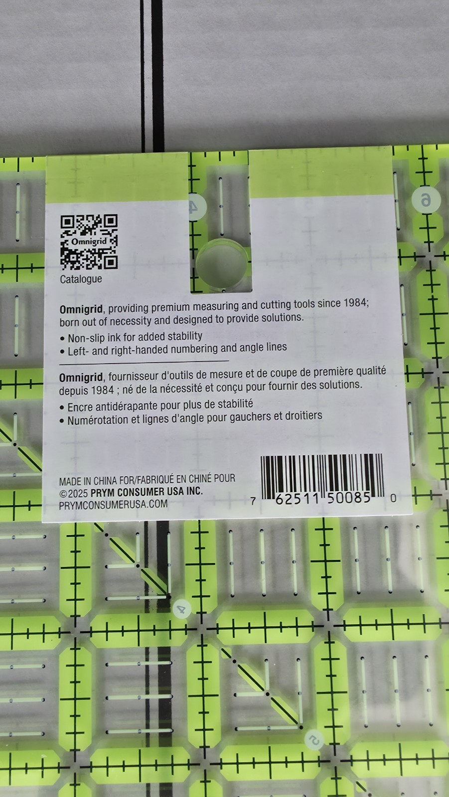 Omnigrip Omnigrid 8.5″ x 8.5″ Square Quilting/Crafts Ruler Neon Green Lines New