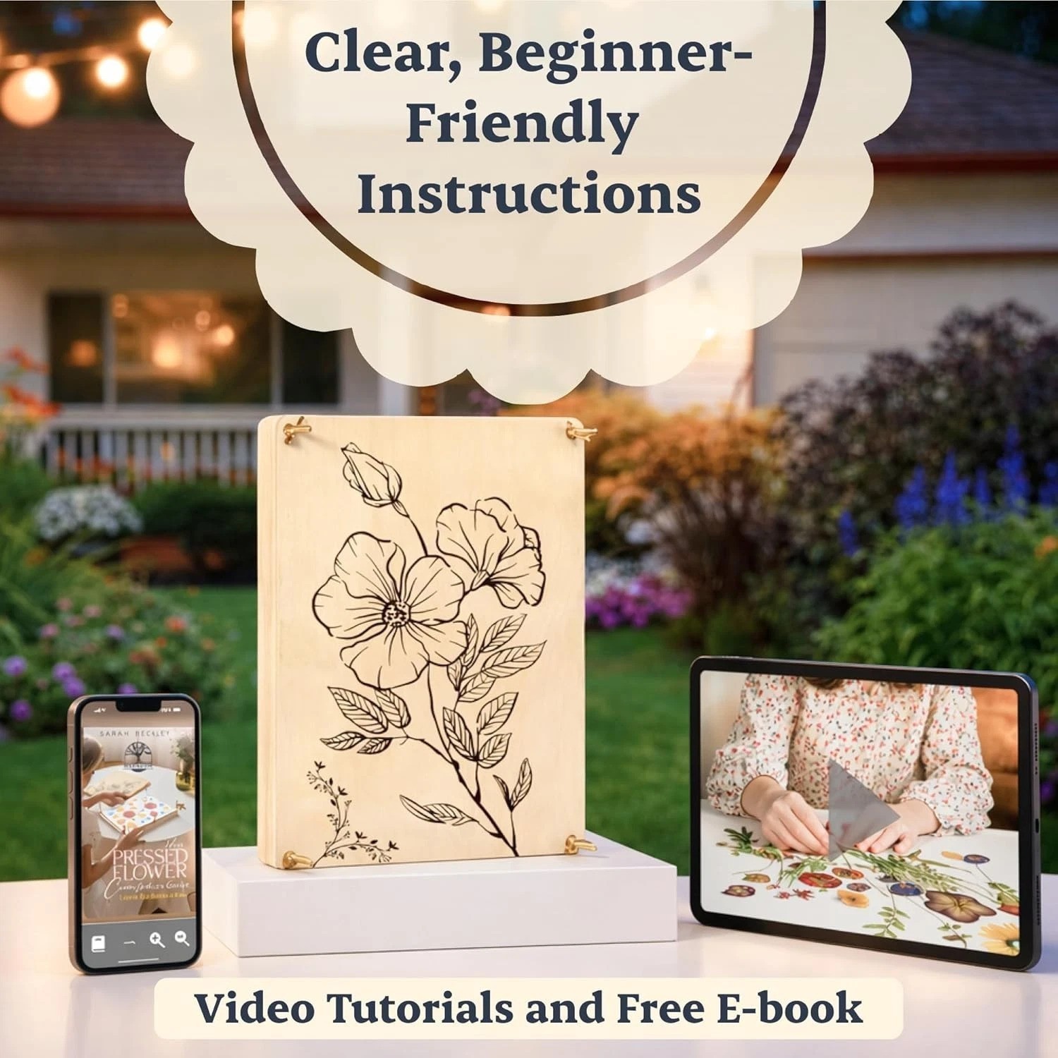Elegant Wooden Flower Press Kit for Adults & Teens – Video Tutorials Included