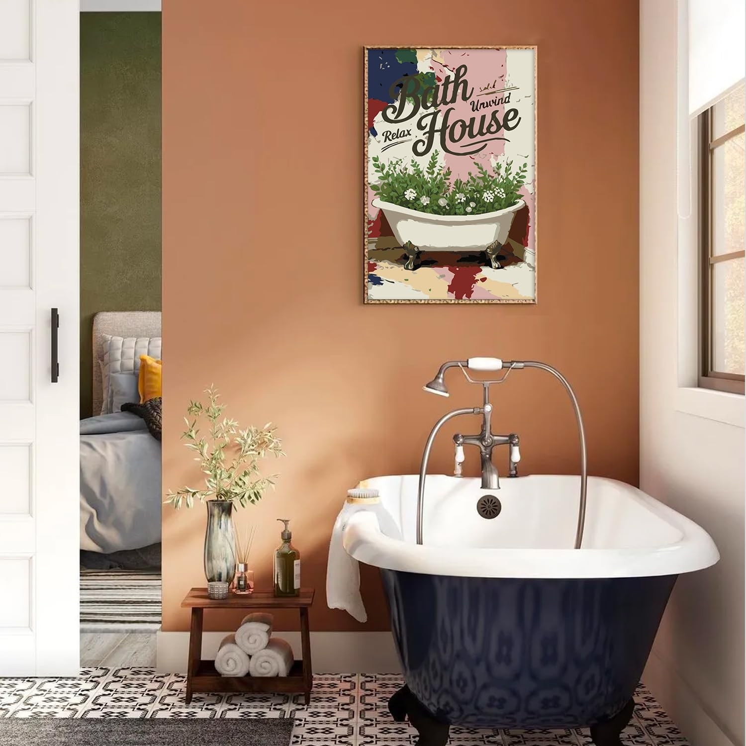 Framed Paint by Numbers Kit for Adults Beginner & Kids Ages 10-13, Bathroom Deco