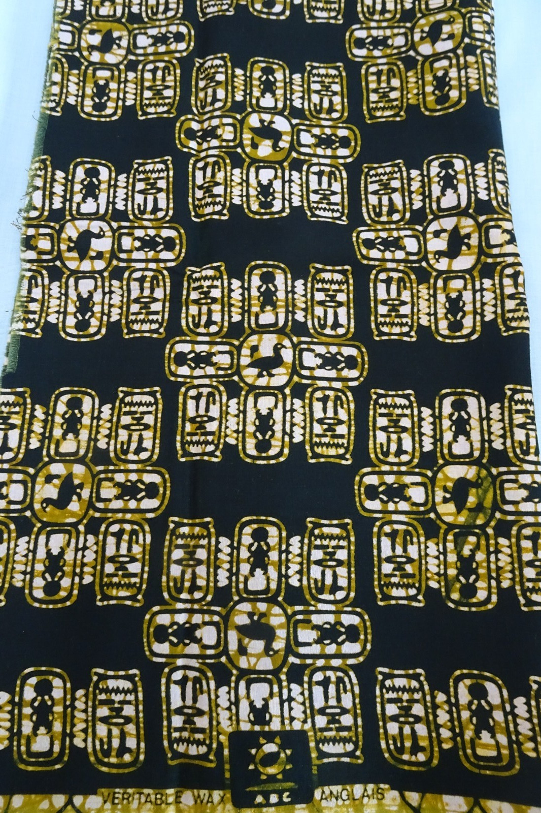 1 yd + 9″ x 45″ wide Cotton Veritable Wax ABC Anglais Fabric Black Beige Gold