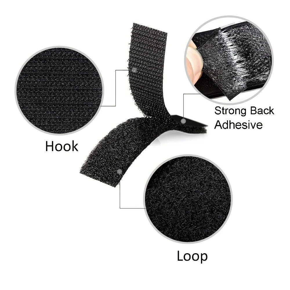 30Pcs Self Adhesive Hook Loop Strips Black Heavy Duty Sticky Back Tape Fastener