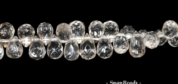 10X7-9X6MM ROCK CRYSTAL GEMSTONE AA FACETED BRIOLETTE TEARDROP LOOSE BEADS 7inch