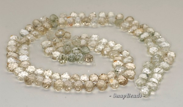 10X7-9X6MM ROCK CRYSTAL GEMSTONE AA FACETED BRIOLETTE TEARDROP LOOSE BEADS 7inch
