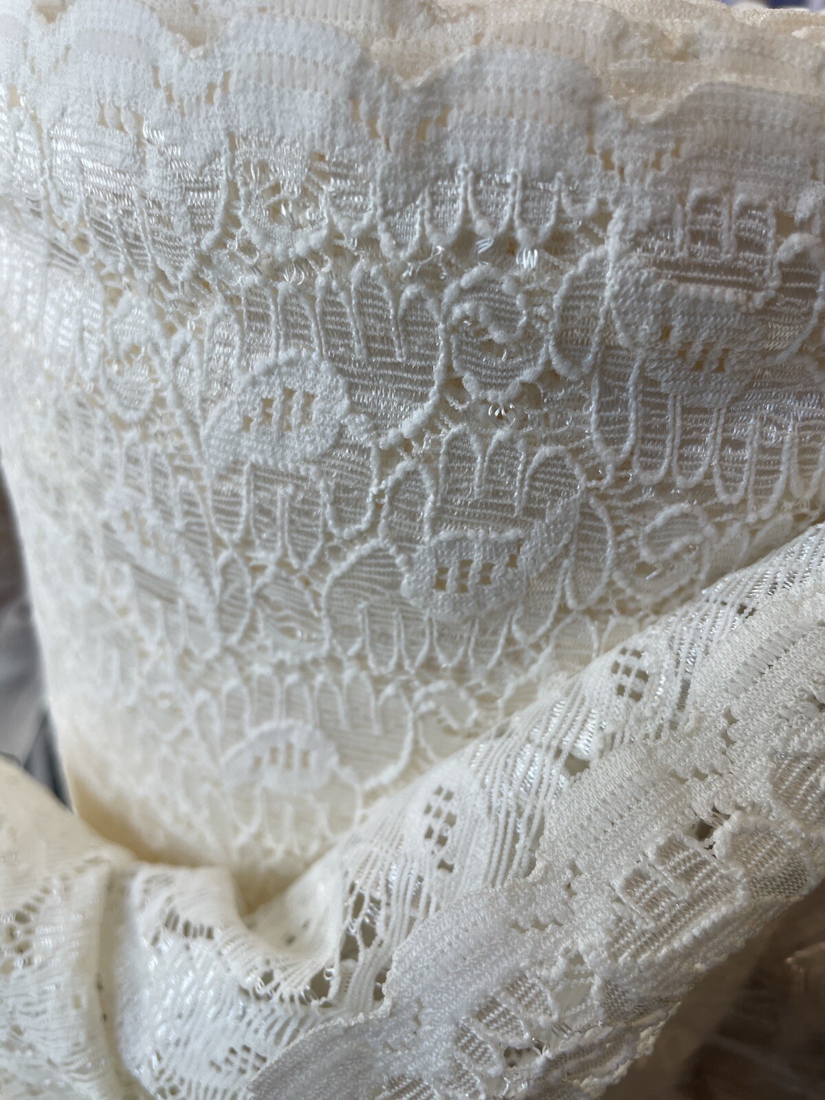 Ivory Doubled scalloped Shiny floral stretch trim lace 8″ w Per Yard sew craft