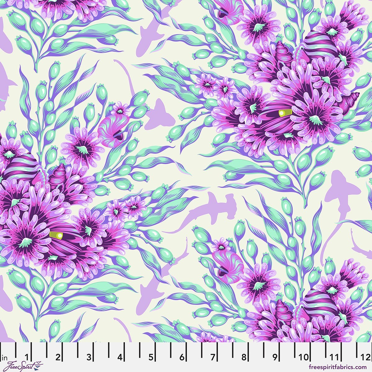 5 Fat Quarter Bundle Tula Pink Floral Reef Ultraviolet/Delphine Colorway Cotton