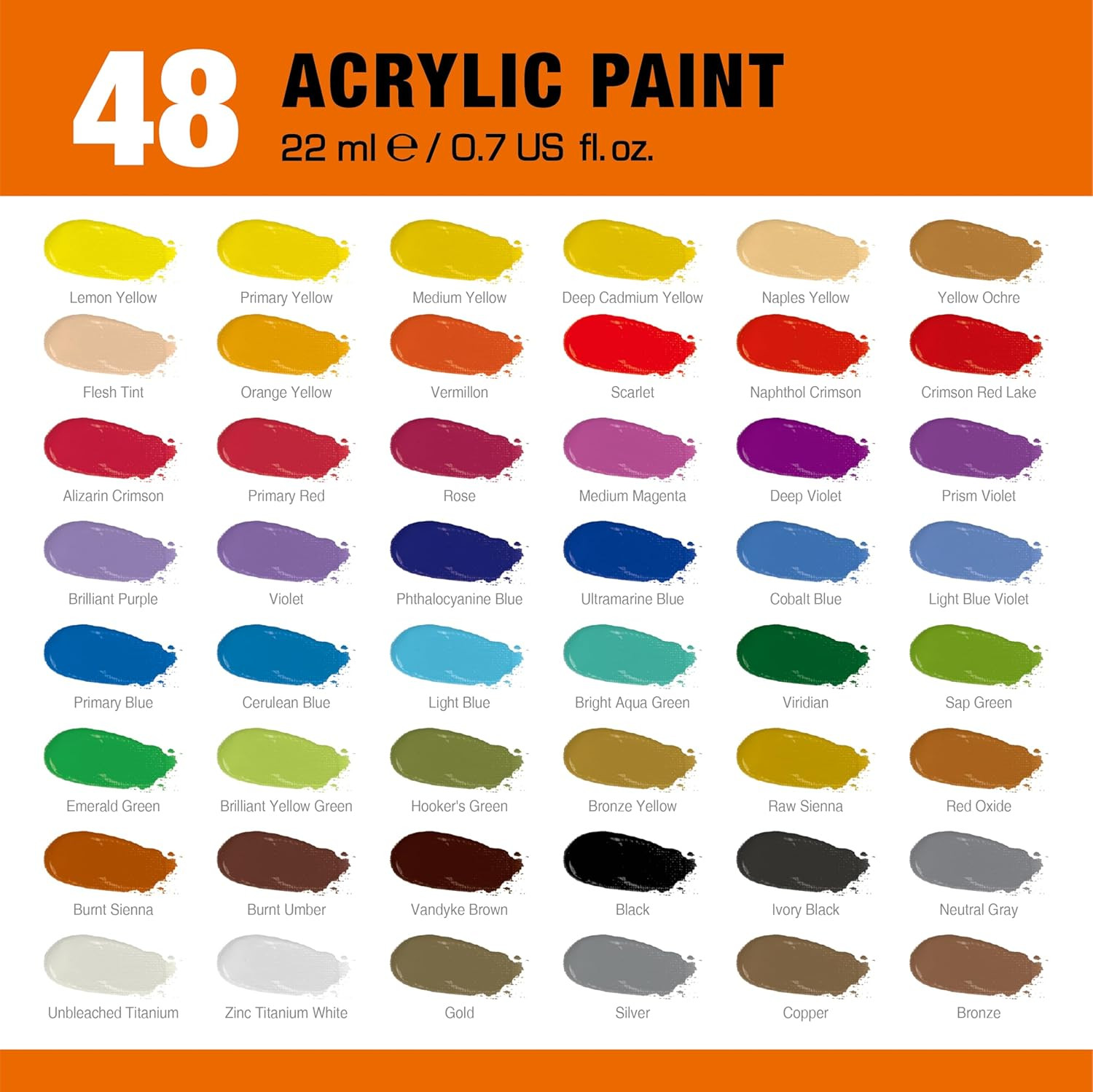 48 Colors Professional Acrylic Paint Set, Artist Paint Supplies | 22Ml Tubes, Pa