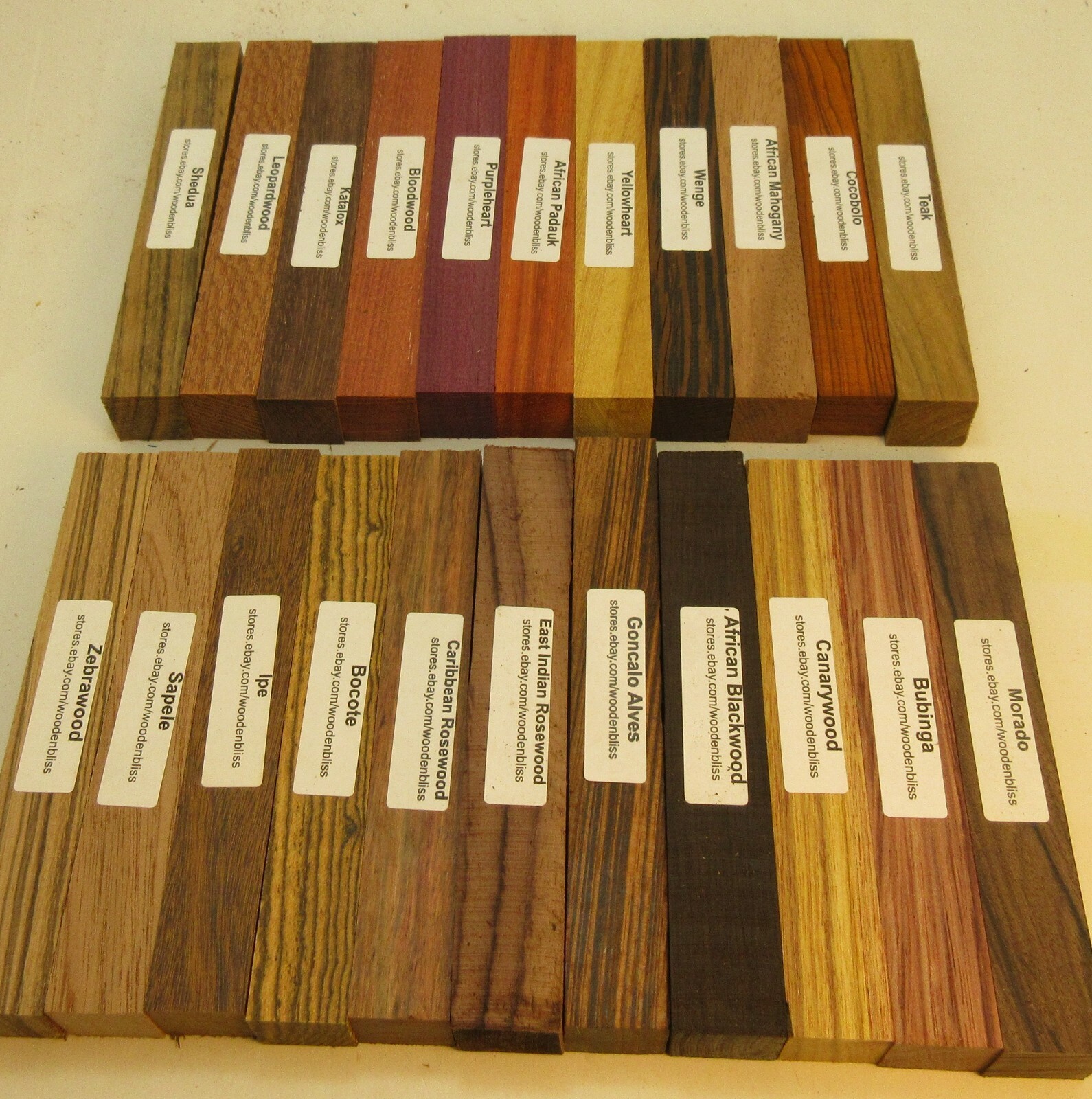 22 Different Exotic Wood Pen Blanks ¾”x5” Cocobolo, Zebrawood, Bocote M-22