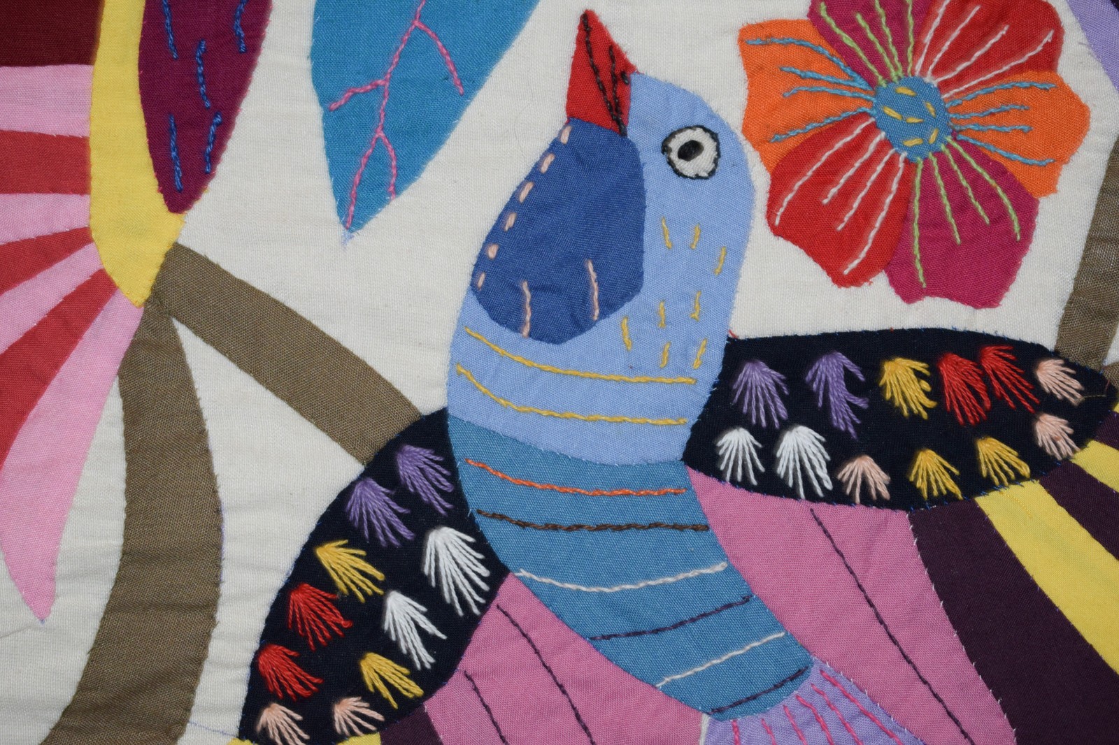 Egyptian Khayamiya Patchwork Wall Hanging Tapestry Maroon Peacock Floral