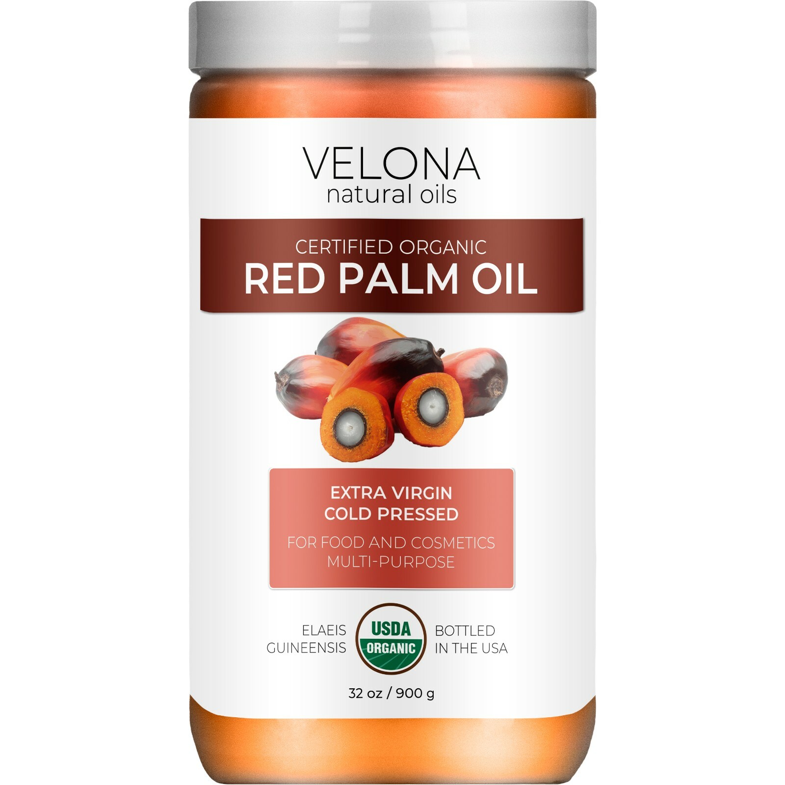 Velona USDA Certified Organic Red Palm Oil 32 oz Cold Pressed Virgin Unrefined