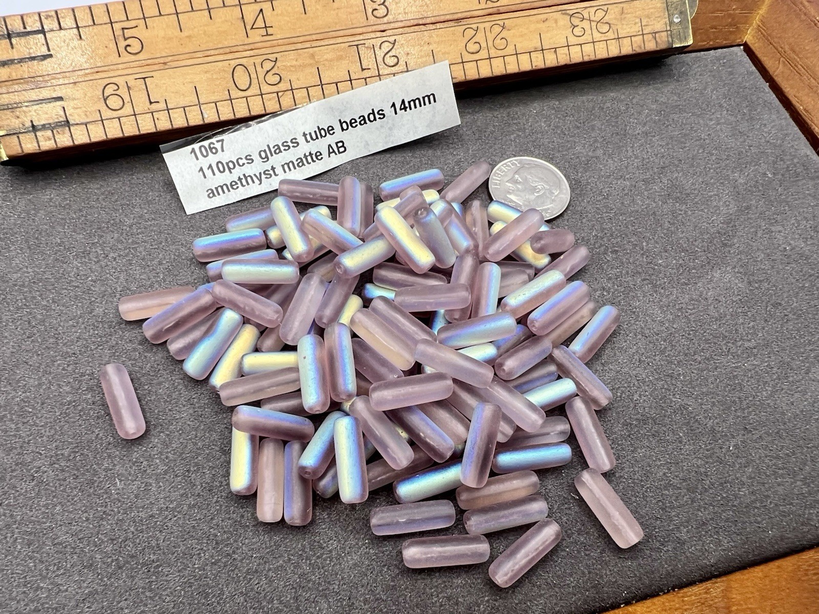 110 Pcs Amethyst Purple AB Glass Tube Cylinder Beads 14mm Jewelry Artisan Lot