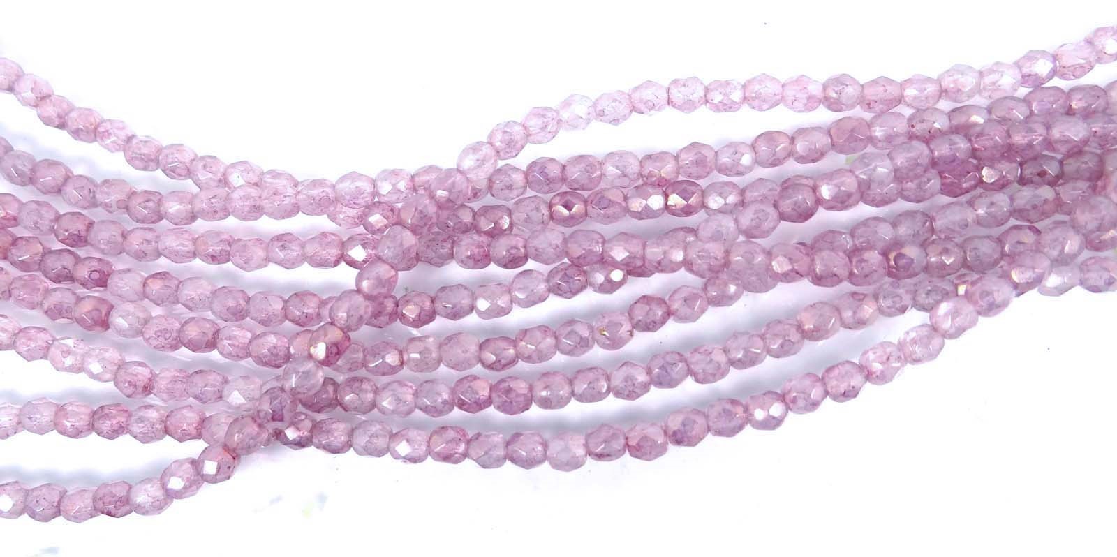 50 Firepolish Czech Faceted Round Beads – Luster – Stone Pink 4mm
