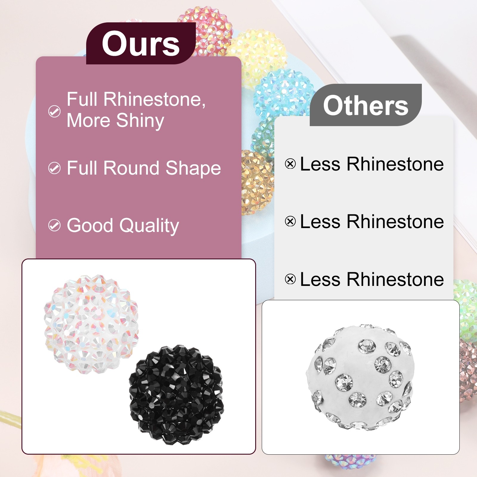 20mm Resin Rhinestone Beads for Beadable Pen, 10 Pack Black AB