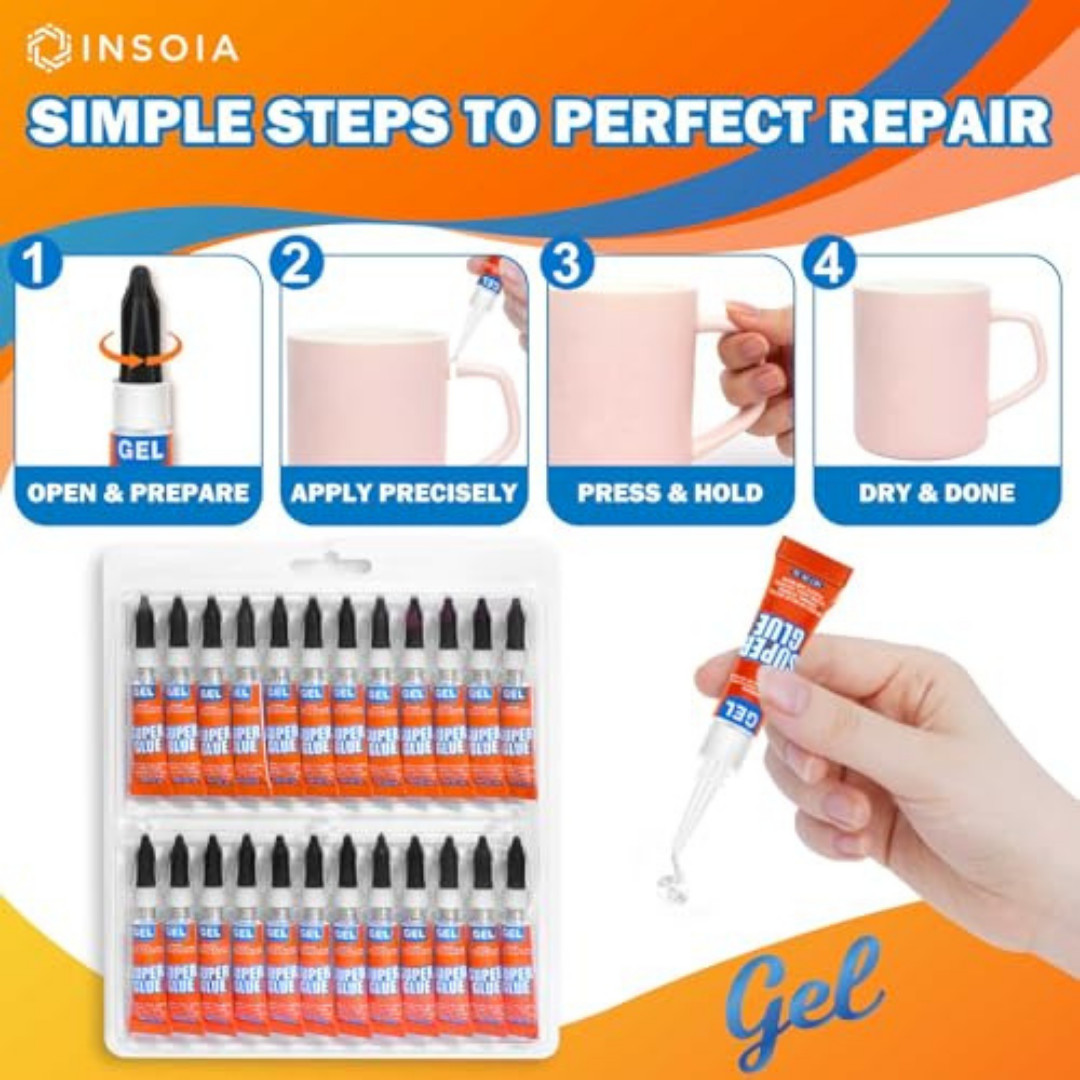 Super Glue Gel Clear Non-Drip, 24 X 3G All Purpose Strong Adhesive Ca Glue Quick