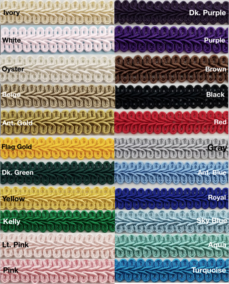 1/2″ Chinese French Braid Gimp Trimming – 12 Continuous Yards – Many Colors!