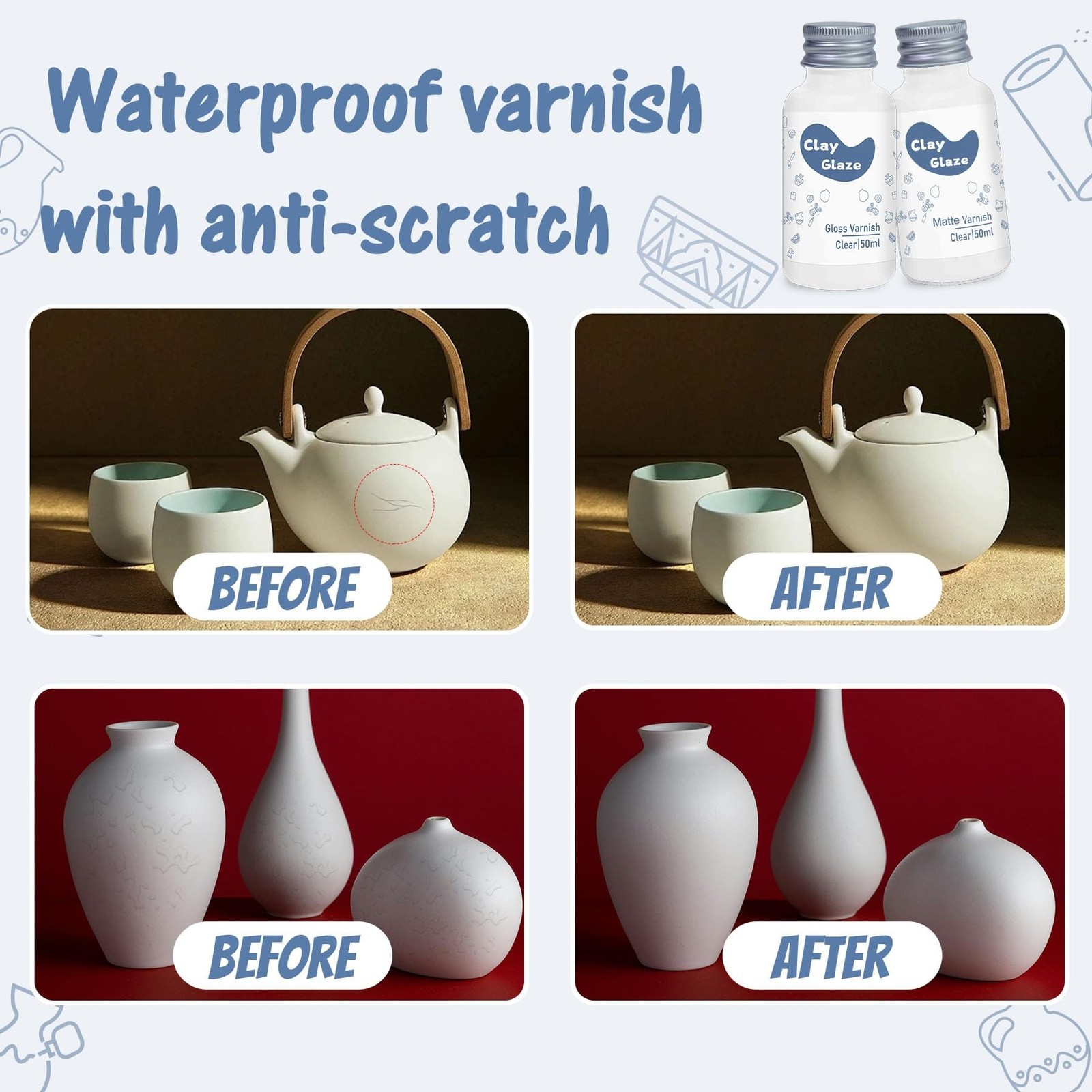 Air Dry Clay Glaze, Clay Varnish for Air Drying Clay, Clear Acrylic Varnish f…