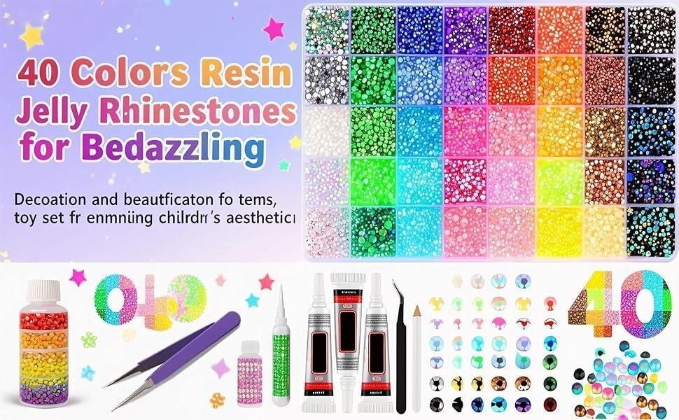 Jelly Rhinestones Bedazzling Kit Multicolor 3mm Flatback Resin Bedazzler Gems US