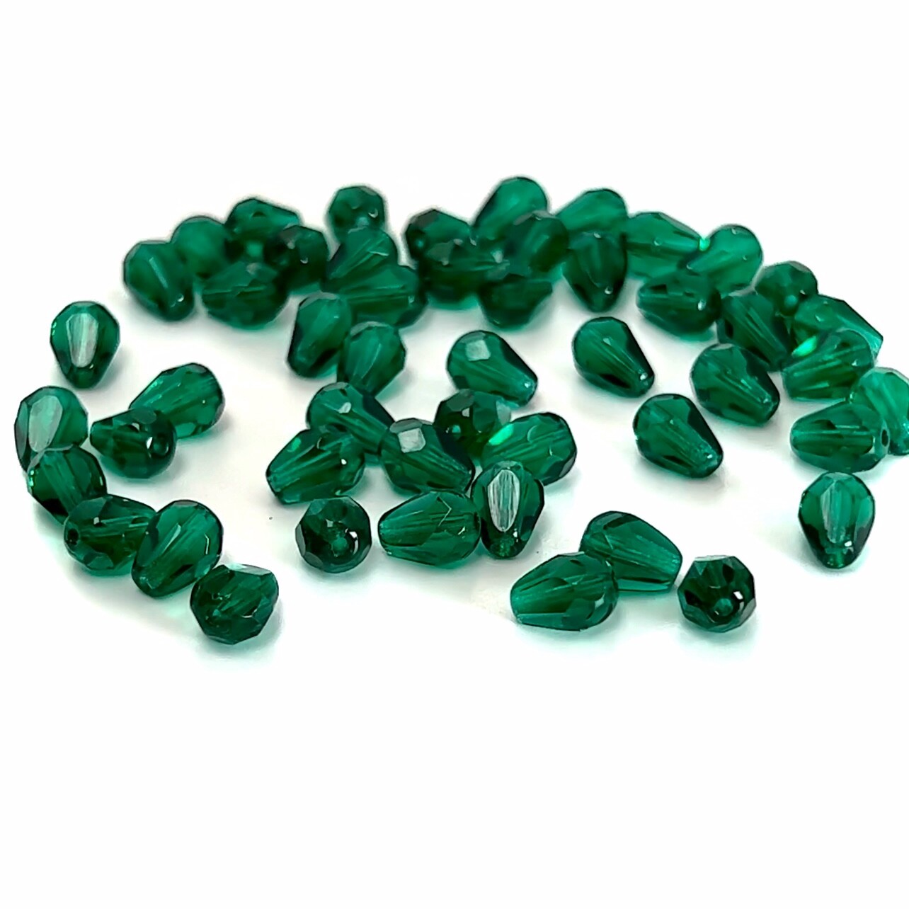Czech Glass Pear Shaped Fire Polished Beads 8x6mm Emerald green Tear Drops, 50pc