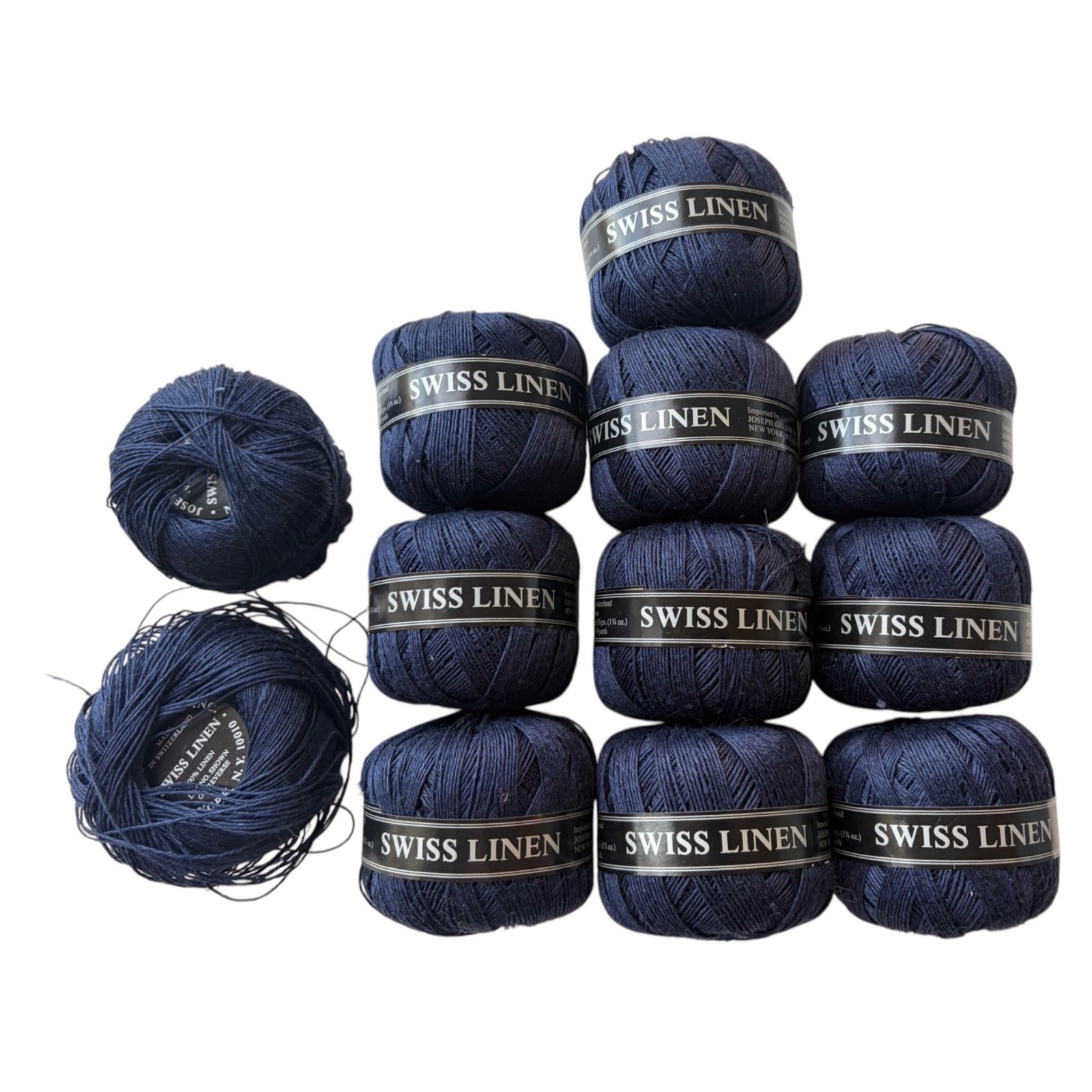 Joseph Galler Swiss Linen Yarn Lot of 12 Navy Blue balls 100% Linen Switzerland