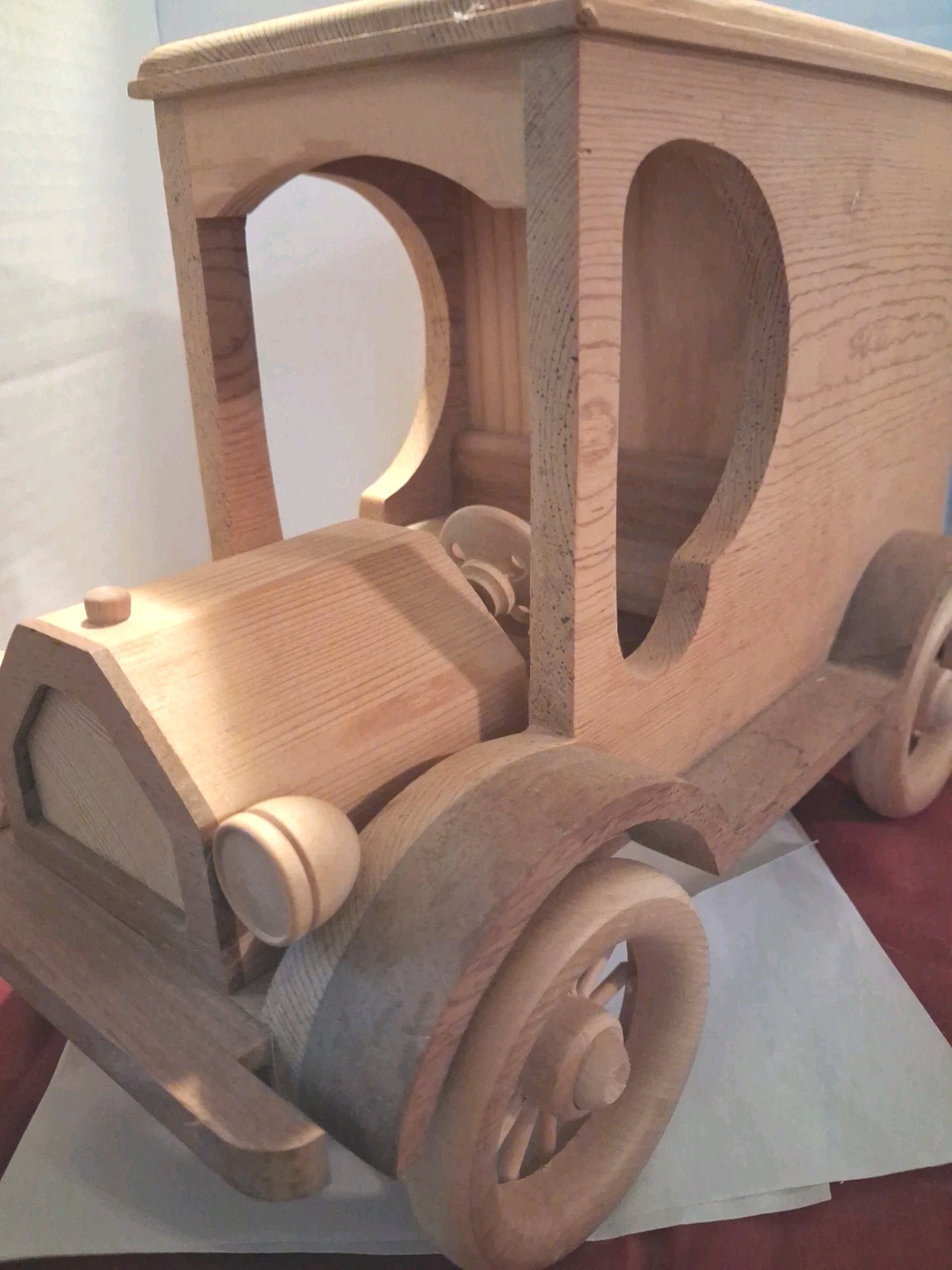 Wood Art Model T Delivery Van Handcrafted Light Unfinished Wood Unique Decor