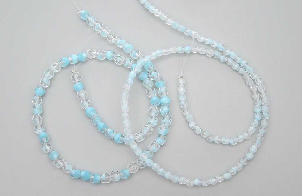 Czech Fire Polished Round Faceted Glass Beads in Crystal Light Blue Givre, 7in