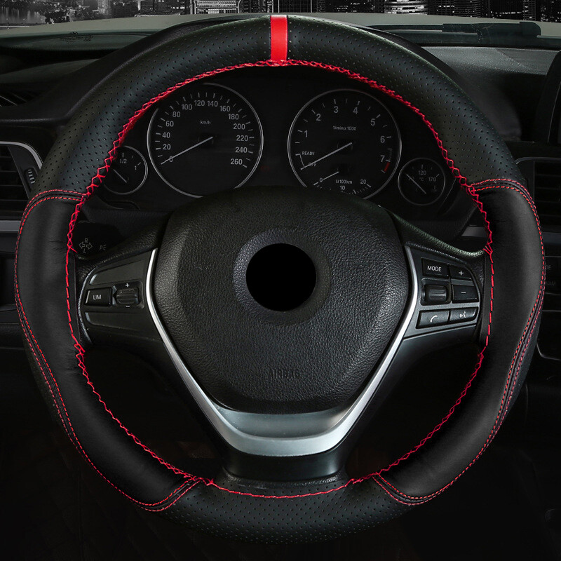 Hand Sew Steering Wheel Cover Microfiber Leather Car Auto Steering Wheel Cover