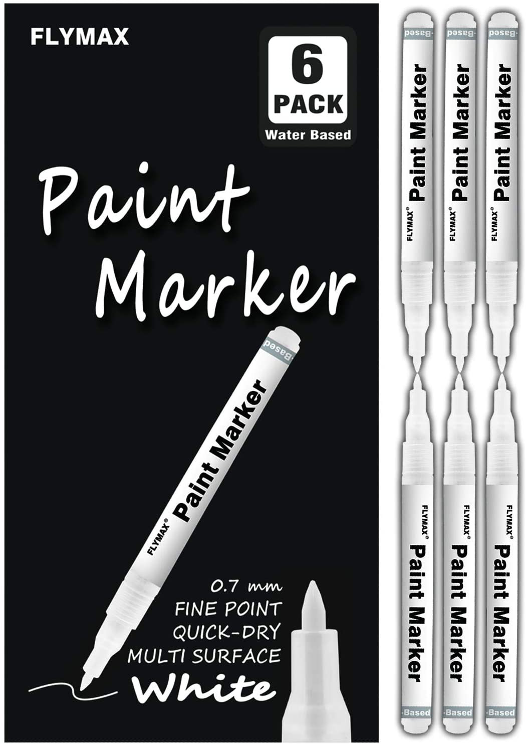 Acrylic White Paint Pen, 6 Pack 0.7Mm Permanent Marker for Wood Rock Plastic