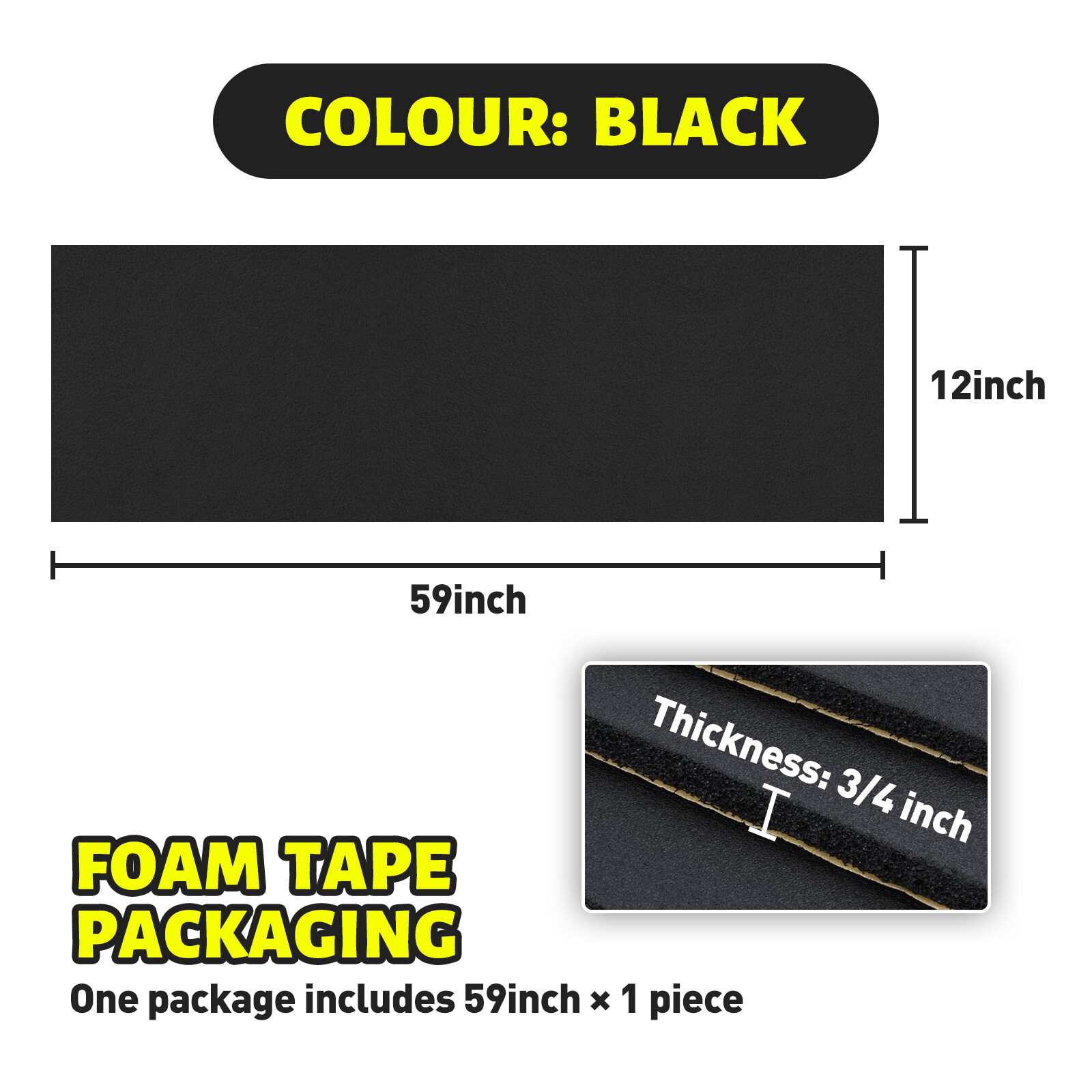 12″ x 59″ Black High Density Upholstery Foam Couch Mat Replacement Padding 4/5″