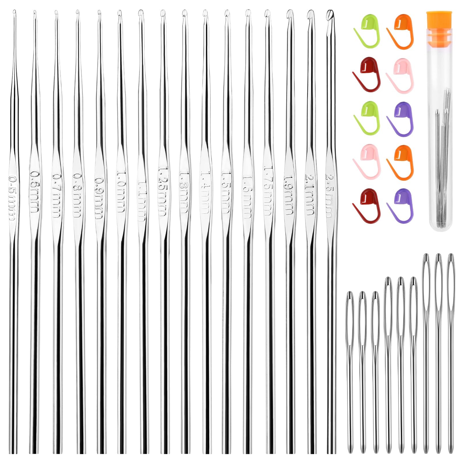 16 Pcs Lace Crochet Hooks Set, 0.5mm2.5mm Small Crochet Hooks, Crochet Needle…