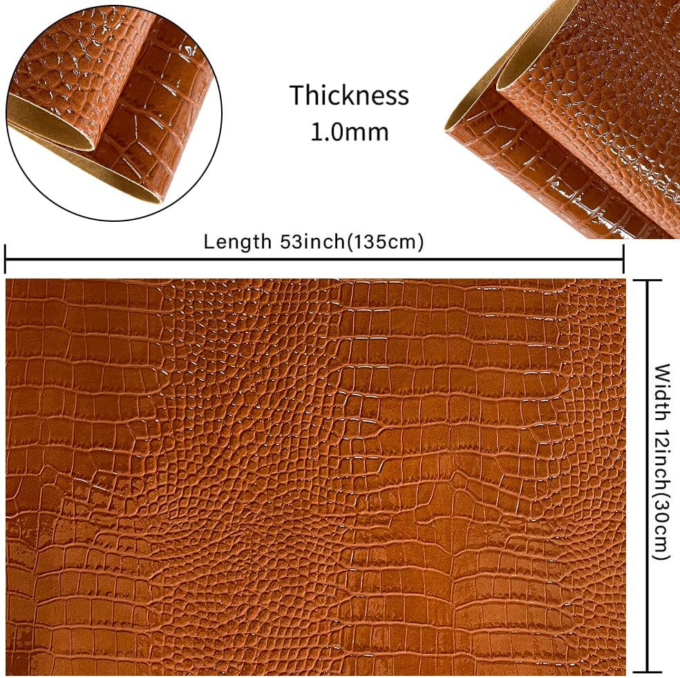 Brown Glossy Embossed Crocodile Texture PU Faux Leather Roll 11.8 “X 53” Very Su